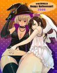  blonde_hair bloomers breasts brown_hair cleavage halloween hat panties ri-ko star stars thighhighs thong underwear wand wings witch witch_hat 