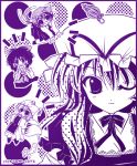  animal_ears blush_stickers cat_ears cat_tail chen earrings fang fox_tail gradient hakurei_reimu hat jewelry long_hair monochrome multiple_girls multiple_tails neko_dai_mikan purple ribbon short_hair smile socks tail touhou umbrella wink yakumo_ran yakumo_yukari 