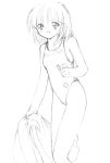  monochrome one-piece_swimsuit outline short_hair sketch swimsuit towel traditional_media 