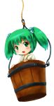  bucket chibi girl_in_bucket green_eyes green_hair hair_bobbles hair_ornament in_bucket in_container japanese_clothes kisume loli_in_a_bucket michii_yuuki touhou twintails 