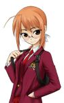  brown_eyes glasses hasegawa_chisame mahou_sensei_negima mahou_sensei_negima! necktie orange_hair school_bag school_uniform short_hair 