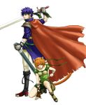  blue_eyes blue_hair cape fire_emblem fire_emblem:_souen_no_kiseki fire_emblem_path_of_radiance fire_emblem_radiant_dawn gloves headband ike lethe lowres orange_hair sword tail weapon 