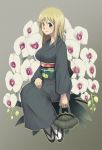  ana_coppola bad_id blonde_hair breasts flower ichigo_mashimaro japanese_clothes kimono kuro_(pixiv122395) sandals sitting xxkuroxx yukata 