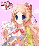  atelier_(series) atelier_meruru blonde_hair blue_eyes blush bow breasts flower gust hands_clasped hat long_hair merurulince_rede_arls minidraco ribbon smile solo star 