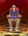  akagi_shigeru chair grey_eyes mahjong male male_only pants raizou shirt shoes silver_hair sitting 