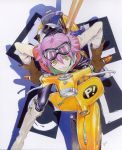  flcl gloves guitar haruhara_haruko helmet highres instrument motor_vehicle pink_hair sadamoto_yoshiyuki scooter vehicle vespa yellow_eyes 