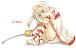  alice_(tales_of_symphonia_kor) boots character_name frills hat miho_(mi) rapier short_hair shorts smile sword tales_of_(series) tales_of_symphonia tales_of_symphonia_knight_of_ratatosk weapon white_hair yellow_eyes 