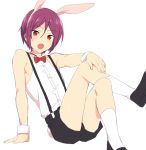  1boy animal_ears bow bowtie bunny_boy bunny_tail fang free! funikurikurara looking_at_viewer male_focus matsuoka_rin open_mouth rabbit_ears redhead shorts solo suspenders tail wrist_cuffs younger 