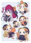  !! 1girl abigail_williams_(fate/grand_order) bangs black_dress black_hat black_panties blonde_hair blue_eyes bow chibi dress fate/grand_order fate_(series) grey_background hair_bow hat heart highres keyhole long_hair looking_at_viewer multiple_persona object_hug orange_bow panties parted_bangs polka_dot polka_dot_bow purple_bow purple_hat red_eyes scared sleeves_past_wrists smirk sparkling_eyes stuffed_animal stuffed_toy surprised symbol-shaped_pupils tearing_up teddy_bear totatokeke translated underwear very_long_hair wavy_mouth white_bloomers white_hair white_skin witch_hat 