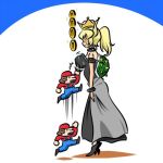  /\/\/\ 1boy 1girl afterimage black_dress blue_earrings borrowed_design bouncing_breasts bowsette bracelet breasts coin collar commentary crown dress faceless faceless_female from_side gameplay_mechanics high_heels jewelry jumping kogane_(staygold) large_breasts long_dress lowres mario super_mario_bros. motion_blur motion_lines new_super_mario_bros._u_deluxe nintendo sparkle spiked_armlet spiked_bracelet spiked_collar spiked_shell spikes standing strapless strapless_dress super_crown super_mario_bros. sweatdrop turtle_shell 