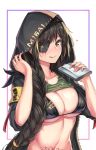  1girl adapted_costume alcohol armband bangs bikini black_bikini black_hair blonde_hair blush braid breasts cenangam character_name eyepatch floating_heart girls_frontline hand_up holding_flask hood hood_up hooded_jacket jacket large_breasts licking_lips long_hair looking_at_viewer m16a1_(girls_frontline) mole mole_on_breast mole_under_eye multicolored_hair navel outside_border pouring scar scar_across_eye scarf single_braid smile stomach streaked_hair swimsuit tank_top_lift tattoo toned tongue tongue_out unzipped upper_body 
