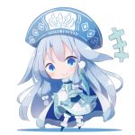  &gt;:) +++ 1girl ainu_clothes alternate_color bangs beni_shake blue_footwear blue_hat blush chibi closed_mouth commentary_request eyebrows_visible_through_hair fate/grand_order fate_(series) full_body fur-trimmed_boots fur_trim gloves hair_between_eyes hand_up hat illyasviel_von_einzbern leaning_to_the_side long_hair long_sleeves pantyhose shadow silver_hair sitonai smile solo standing v-shaped_eyebrows very_long_hair white_background white_gloves white_legwear wide_sleeves 