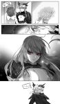  ! 3girls ? ?? absurdres ahoge artoria_pendragon_(all) artoria_pendragon_(lancer_alter) bangs blush breasts cape cleavage comic commentary_request covering craft_essence dark_persona fate/grand_order fate_(series) florence_nightingale_(fate/grand_order) fujimaru_ritsuka_(female) full-face_blush greyscale hair_between_eyes highres hochikass korean_commentary large_breasts long_hair monochrome multiple_girls open_mouth red_eyes shrug_(clothing) sidelocks silent_comic slit_pupils speech_bubble spoken_exclamation_mark spoken_question_mark sweat sweating_profusely under_boob 