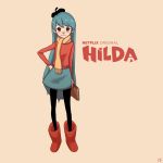  beret blue_hair book boots grey_eyes hat hilda hilda_(hilda) long_hair miniskirt netflix pantyhose pengpeng_dohyung scarf skirt sweater 