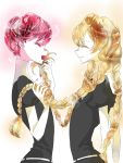  2others androgynous braid colored_eyelashes crystal_hair easty gem_uniform_(houseki_no_kuni) houseki_no_kuni long_hair multiple_braids multiple_others necktie open_mouth orange_hair redhead short_hair smile sphene_(houseki_no_kuni) topaz_(houseki_no_kuni) upper_body 