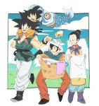  1girl 3boys :d :o ^_^ basket black_hair blanket boots brothers carrying carrying_over_shoulder chinese_clothes closed_eyes closed_eyes clouds cloudy_sky couple day dragon_ball dragonball_z expressionless eyelashes family father_and_son full_body grass happy hetero leg_up long_sleeves looking_at_another mother_and_son multiple_boys nature neckerchief open_mouth outdoors outside_border paper_hat purple_neckwear siblings simple_background sky smile socks standing surprised tied_hair toy walking white_background 