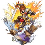  1boy armor armored_boots artist_request barrel boots bowl brown_hair cat chair dragalia_lost explosion holding karl_(dragalia_lost) lamp looking_at_viewer milk multicolored_hair non-web_source official_art open_mouth short_hair smile streaked_hair sword transparent_background weapon 