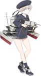  1girl ankle_boots bare_legs blue_eyes blue_legwear boots character_name clothes_writing dress full_body grey_hair gun hat holding holding_gun holding_weapon kantai_collection looking_at_viewer microdress official_art sailor_collar sailor_dress sailor_hat shimada_fumikane short_hair socks standing torpedo_launcher transparent_background trigger_discipline turret weapon z1_leberecht_maass_(kantai_collection) 