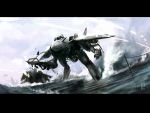  casing_ejection commentary f-14_tomcat firing gerwalk macross mecha muzzle_flash no_humans ocean prototype realistic revision science_fiction shell_casing sky ukitakumuki valkyrie water 
