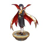  1boy bat_ornament black_hair butler cape dragalia_lost edward_(dragalia_lost) fang fang_out hair_ornament hairclip holding holding_weapon looking_at_viewer non-web_source official_art sword transparent_background vampire_costume weapon yellow_eyes 