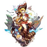  1girl artist_request boots cannon dragalia_lost eyepatch gem hat holding karina_(dragalia_lost) looking_at_viewer non-web_source official_art pirate pirate_hat pirate_ship shine sitting transparent_background treasure_chest 