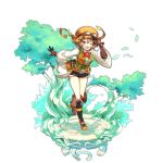  1girl artist_request aviator_cap boots brown_hair dragalia_lost fang hat leaf looking_at_viewer non-web_source official_art one_eye_closed open_mouth red_eyes short_hair transparent_background tree 