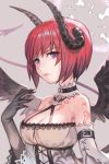  1girl bangs bare_shoulders black_wings breasts buckle character_request choker cleavage closed_mouth hankuri horns looking_at_viewer redhead short_hair solo star_ocean violet_eyes wings 