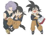  2boys :d ^_^ bag black_hair black_legwear blush blush_stickers boots clenched_hands clone closed_eyes closed_eyes dougi dragon_ball dragonball_z eyebrows_visible_through_hair fingernails floating frown full_body grey_eyes hand_on_another&#039;s_knee hands_on_own_chest hands_together happy long_sleeves looking_at_another looking_away male_focus multiple_boys nervous open_mouth purple_hair short_hair simple_background sleeveless smile son_goten spiky_hair sweatdrop trunks_(dragon_ball) u-min white_background wristband 
