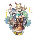  animal_ears artist_request blonde_hair blue_eyes boots bow cape cat dragalia_lost holding holding_weapon leaf long_hair looking_at_viewer midriff midriff_cutout non-web_source official_art petals rabbit_ears skirt transparent_background tree weapon 