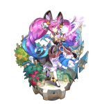  :o bare_shoulders bell clau_(dragalia_lost) detached_sleeves dragalia_lost dress food fruit gradient_hair high_heels holding holding_staff multicolored_hair non-web_source official_art purple_hair staff violet_eyes 
