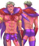  1boy abs ass body_markings cape chains cravat dark_skin dark_skinned_male green_hair king_of_prism:_prism_rush!_live king_of_prism_by_prettyrhythm lavender_eyes male_focus multicolored_hair nipples open_mouth pretty_rhythm revealing_clothes solo thigh_cutout toroi_(run01211) two-tone_hair yamato_alexander 