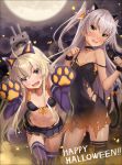  2girls :d ahoge amatsukaze_(kantai_collection) animal_ears bell bell_choker bent_over black_dress black_legwear blonde_hair blue_eyes blush breasts brown_eyes cat_ears cat_tail choker contrapposto dress elbow_gloves eyebrows_visible_through_hair fake_animal_ears fang flat_chest front-tie_top gloves hairband happy_halloween highleg highleg_panties highres jingle_bell kantai_collection long_hair looking_at_viewer miniskirt multiple_girls navel open_mouth panties paw_gloves paw_pose paws pleated_skirt purple_gloves rensouhou-chan shimakaze_(kantai_collection) short_dress sidelocks silver_hair single_thighhigh skirt small_breasts smile strap_slip tail takanashi_kei_(hitsujikan) thigh-highs torn_clothes torn_dress two_side_up underwear 