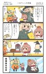  4girls 4koma comic commentary_request gambier_bay_(kantai_collection) highres intrepid_(kantai_collection) iowa_(kantai_collection) kantai_collection megahiyo multiple_girls saratoga_(kantai_collection) speech_bubble translation_request twitter_username 
