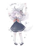  1girl artist_name blush bone bubble closed_mouth fairyapple grey_eyes hat long_sleeves russian_commentary simple_background smile squid sweater tail thigh-highs white_background white_hair 