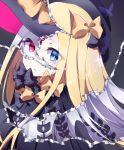  1girl abigail_williams_(fate/grand_order) ametama_(runarunaruta5656) bangs black_bow black_dress black_gloves black_hat blonde_hair blue_eyes blush bow bug butterfly closed_mouth crying crying_with_eyes_open dress elbow_gloves eyes_visible_through_hair fate/grand_order fate_(series) gloves grey_background hair_bow hat head_tilt highres insect long_hair long_sleeves looking_at_viewer orange_bow page_tear pale_skin parted_bangs polka_dot polka_dot_bow red_eyes revealing_clothes smile solo tears very_long_hair white_hair witch_hat 