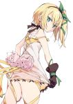  1girl bare_shoulders black_choker blonde_hair choker commentary edna_(tales) gloves green_eyes green_ribbon hair_ribbon hairband ixy leg_ribbon looking_at_viewer ribbon short_hair side_ponytail single_glove skindentation sleeveless solo tales_of_(series) tales_of_zestiria thighs tress_ribbon white_background 