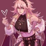  1girl blush breasts cape faithom fire_emblem fire_emblem_heroes fire_emblem_if gloves hairband long_hair looking_at_viewer nintendo pink_hair simple_background smile soleil_(fire_emblem_if) solo 