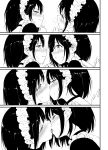  2girls 4koma absurdres black_hair blush choker closed_eyes comic crying eye_contact face-to-face french_kiss frills half-closed_eyes heavy_breathing highres kiss kyokucho looking_at_another maid maid_headdress multiple_girls open_mouth parted_lips sad short_hair sweatdrop tearing_up tears textless tongue tongue_out yuri 