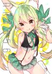  1girl :q animal_ear_fluff animal_ears art556_(girls_frontline) bare_shoulders blush bow brown_eyes brown_hair cat_ears character_name closed_mouth commentary_request crop_top girls_frontline gloves gradient_hair green_bow green_hair green_skirt gyozanuko hair_bow hand_up head_tilt highres index_finger_raised midriff miniskirt multicolored_hair navel pleated_skirt sketch skirt smile solo sparkle tongue tongue_out twintails white_background white_gloves 
