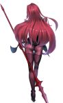  absurdres armored_boots artist_request ass back bodysuit boots fate/grand_order fate_(series) gae_bolg high_heels highres holding holding_weapon leotard long_hair pauldrons polearm purple_bodysuit purple_hair purple_leotard scathach_(fate)_(all) scathach_(fate/grand_order) shoulder_armor spear user_mtsk2455 weapon white_background 