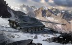  artist_request caterpillar_tracks clouds day ground_vehicle highres military military_vehicle motor_vehicle mountain no_humans original sky snow snowing tank tiger_ii world_of_tanks 