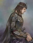  1boy aragorn armor beard brown_hair cape diadem facial_hair graphite_(medium) kamunabi_seto long_hair lord_of_the_rings male_focus mechanical_pencil pencil solo sword traditional_media weapon 