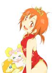  1girl breasts candy_(smile_precure!) china_dress chinese_clothes commentary_request dress hino_akane_(smile_precure!) looking_at_viewer medium_hair pop_(smile_precure!) precure red_eyes redhead small_breasts smile smile_precure! 