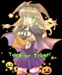  1girl breasts brown_hair candy cape dress food gloves green_eyes halloween hat lilka_eleniak long_hair looking_at_viewer low-tied_long_hair pumpkin solo twintails unadare_chop wild_arms wild_arms_2 witch 