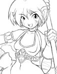  1girl animal_ears artist_request breasts breath_of_fire breath_of_fire_ii bustier cat_ears cat_tail facial_mark furry gloves highres monochrome navel pointy_ears rinpoo_chuan short_hair solo tail 