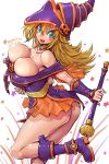  amania_orz bare_shoulders blonde_hair blush_stickers boots breasts choker cleavage collarbone dark_magician_girl duel_monster green_eyes halloween hat highres large_breasts long_hair looking_at_viewer open_mouth pentacle staff wand wizard_hat yu-gi-oh! yuu-gi-ou yuu-gi-ou_duel_monsters 