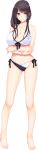  1girl absurdres bangs bare_shoulders barefoot bikini breasts brown_hair collarbone crossed_arms eyebrows_visible_through_hair fingernails full_body highres iizuki_tasuku jewelry kisaragi_maaya large_breasts lips long_hair looking_at_viewer navel necklace official_art onee-chan_no_yuuwaku shiny shiny_hair shiny_skin side-tie_bikini sidelocks smile solo standing swimsuit toes transparent_background yellow_eyes 