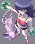  breasts creatures_(company) espeon game_freak gen_2_pokemon highres midriff natsume_(pokemon) nintendo pokemon pokemon_(creature) pokemon_(game) pokemon_hgss purple_hair red_eyes 