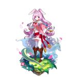  1girl animal_ears artist_request boots dagger dragalia_lost long_hair melsa midriff non-web_source official_art pink_hair rabbit_ears roots skirt thigh-highs violet_eyes weapon 