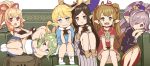  6+girls arulumaya blonde_hair blue_eyes brown_eyes brown_hair charlotta_fenia couch crown dress drusilla eyebrows_visible_through_hair frills granblue_fantasy green_eyes green_hair hair_ornament hair_over_one_eye hairclip harvin hat mahira_(granblue_fantasy) mimlememel multiple_girls nio_(granblue_fantasy) o_(rakkasei) pointy_ears ponytail purple_hair red_eyes socks tank_top triangle_mouth twintails violet_eyes wavy_hair 